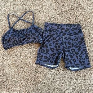 Grey cheetah print work out set